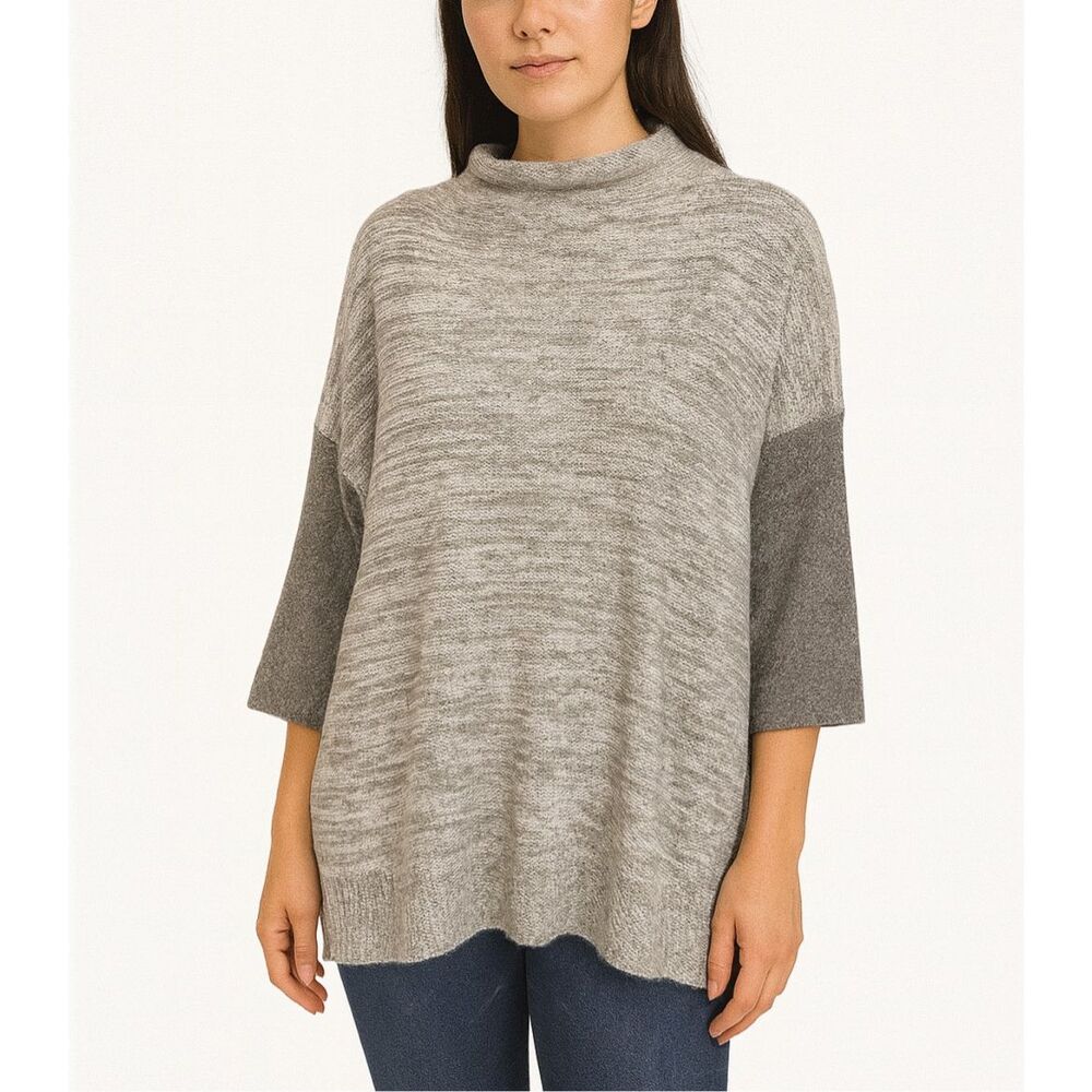 Kinross 100% Cashmere Marled High-Neck Dolman Sleeve Sweater Gray Taupe S
